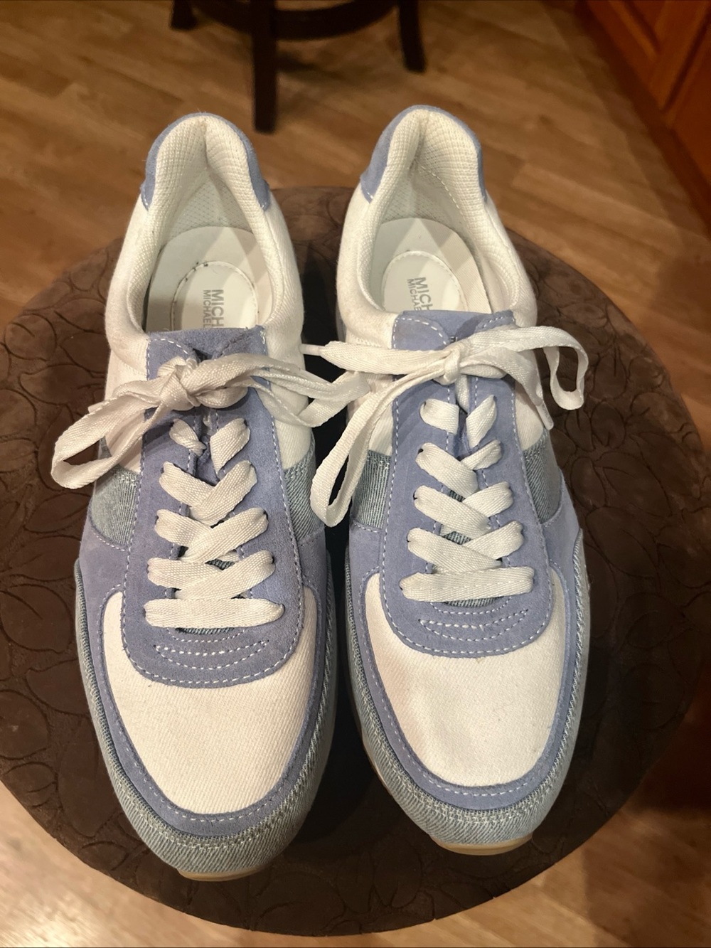 Michael Kors Light Blue and White Suede-Trim Athletic Sneakers